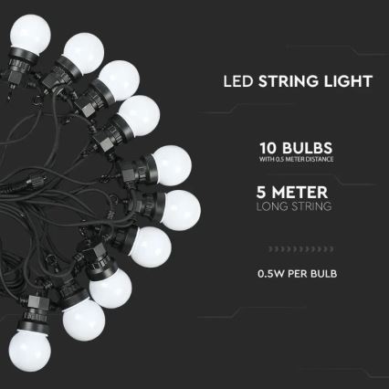 Guirlande LED d'extérieur STRING 5m 10xLED/0,5W/230V IP44 3000K