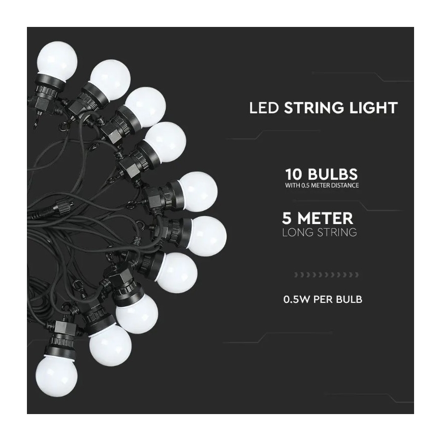 Guirlande LED d'extérieur STRING 5m 10xLED/0,5W/230V IP44 3000K