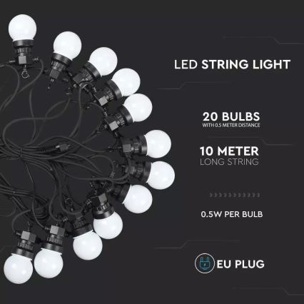 Guirlande LED extérieur STRING 10m 20xLED/0,5W/230V IP44 6000K