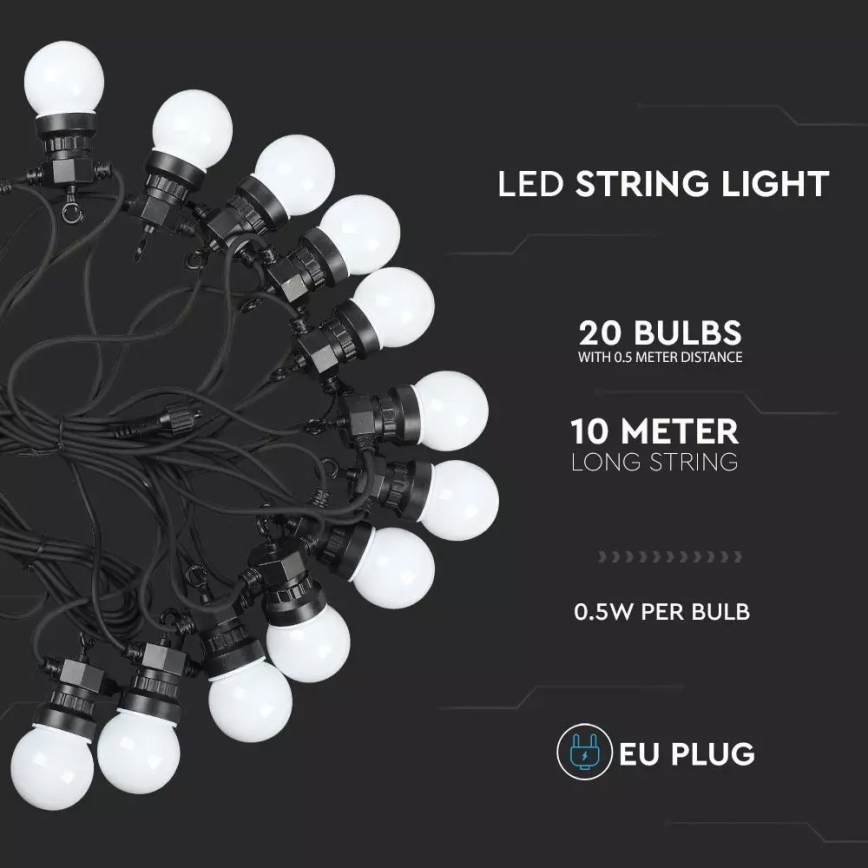 Guirlande LED extérieur STRING 10m 20xLED/0,5W/230V IP44 6000K
