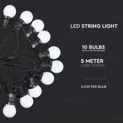 Guirlande LED extérieur STRING 5m 10xLED/5W/230V IP44 3000K