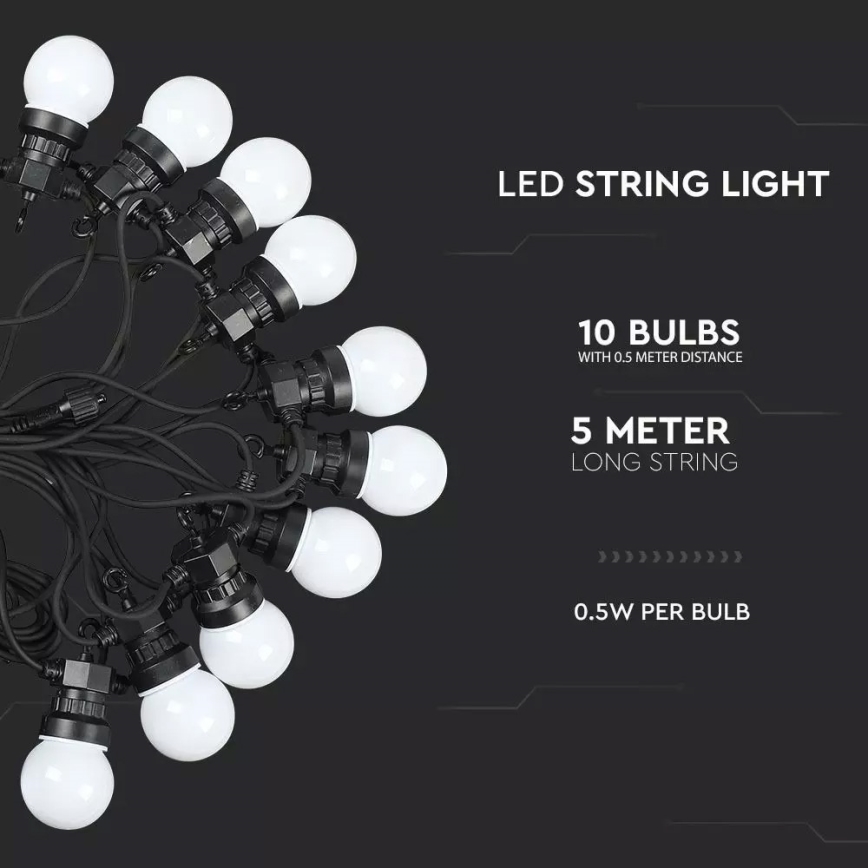 Guirlande LED extérieur STRING 5m 10xLED/5W/230V IP44 3000K