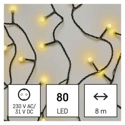 Guirlande lumineuse 80 LED, 230 V, 8 fonctions, 13 m, IP44, blanc chaud
