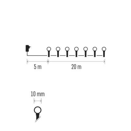 Guirlande lumineuse de Noël LED 200 LEDs — 8 fonctions, 20 m, IP44, blanc froid