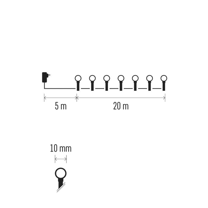 Guirlande lumineuse de Noël LED 200 LEDs — 8 fonctions, 20 m, IP44, blanc froid