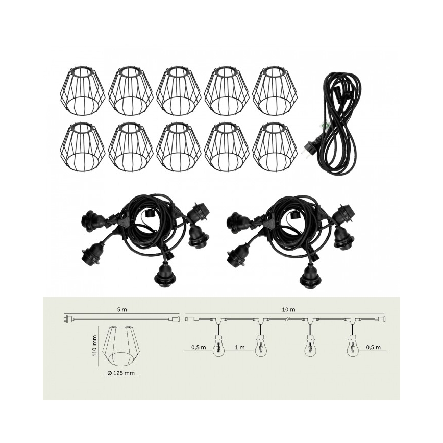 Guirlande lumineuse décorative d'extérieur CRETE 10xE27/230V 15m IP44