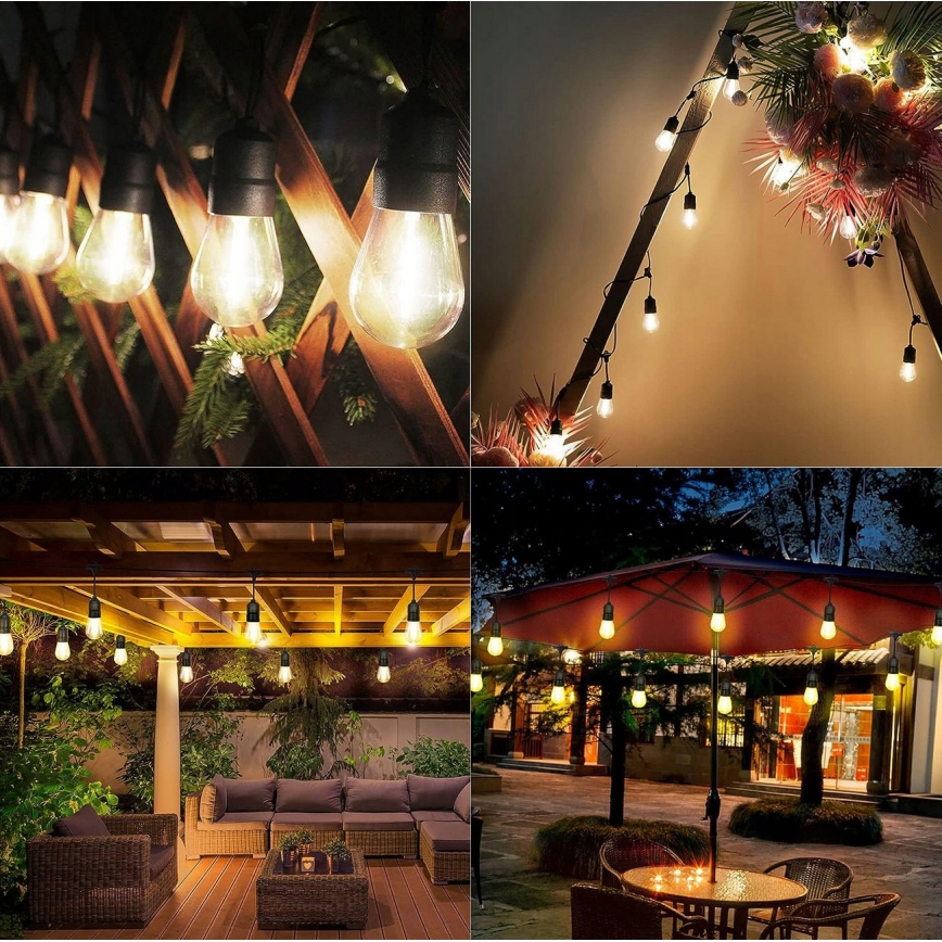 Guirlande lumineuse décorative LED d'extérieur 15xE27/1W/230V 15,94 m IP44 noire