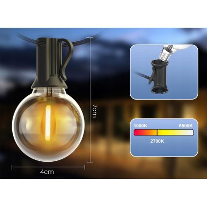 Guirlande lumineuse décorative LED pour extérieur 20xE12/1W/230V 20 m IP65 noire