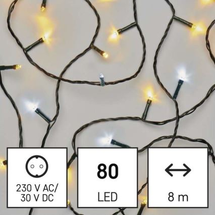 Guirlande lumineuse d'extérieur 80 LED — 13 m, IP44, blanc chaud/froid
