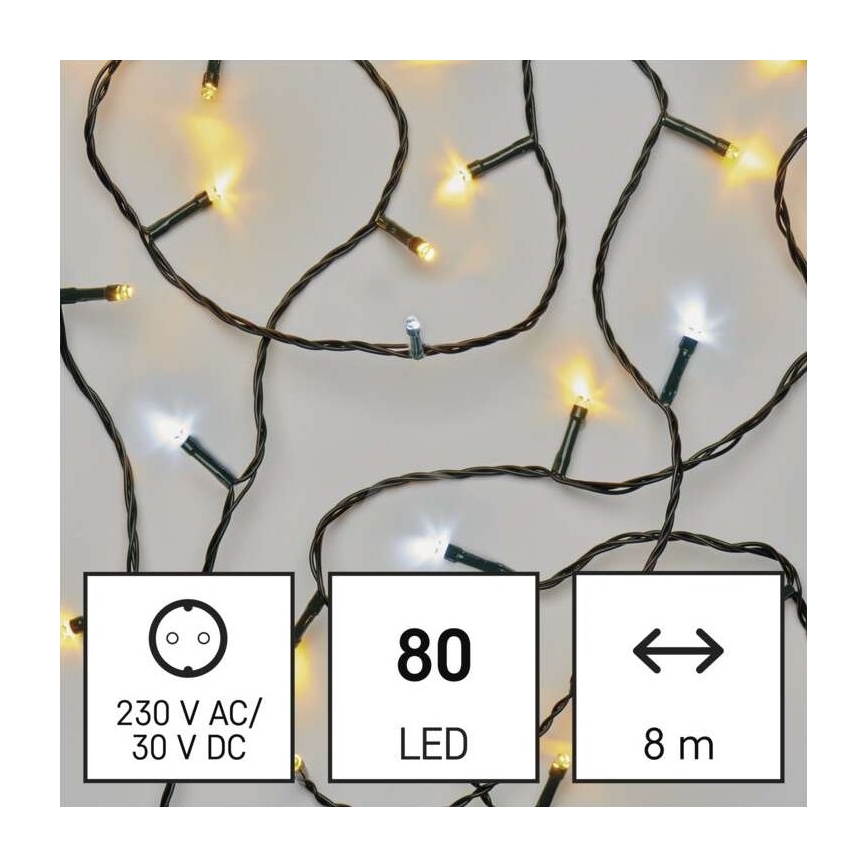 Guirlande lumineuse d'extérieur 80 LED — 13 m, IP44, blanc chaud/froid