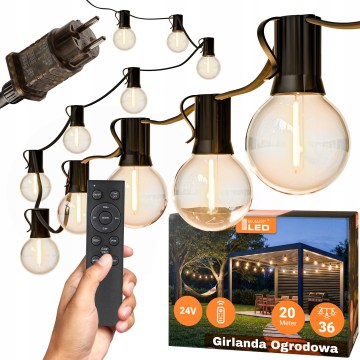 Guirlande lumineuse d'extérieur LED dimmable 36xE12/1W/24/230V 22,35 m IP65 noire + télécommande