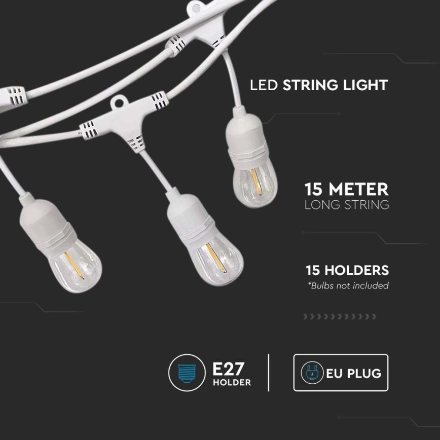 Guirlande lumineuse d'extérieur STRING, 15 douilles E27, max. 40 W, 230 V, 15 m, IP65