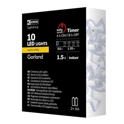 Guirlande lumineuse LED CHAIN, 10 LED / 2 piles AA, 1,85 m, blanc chaud