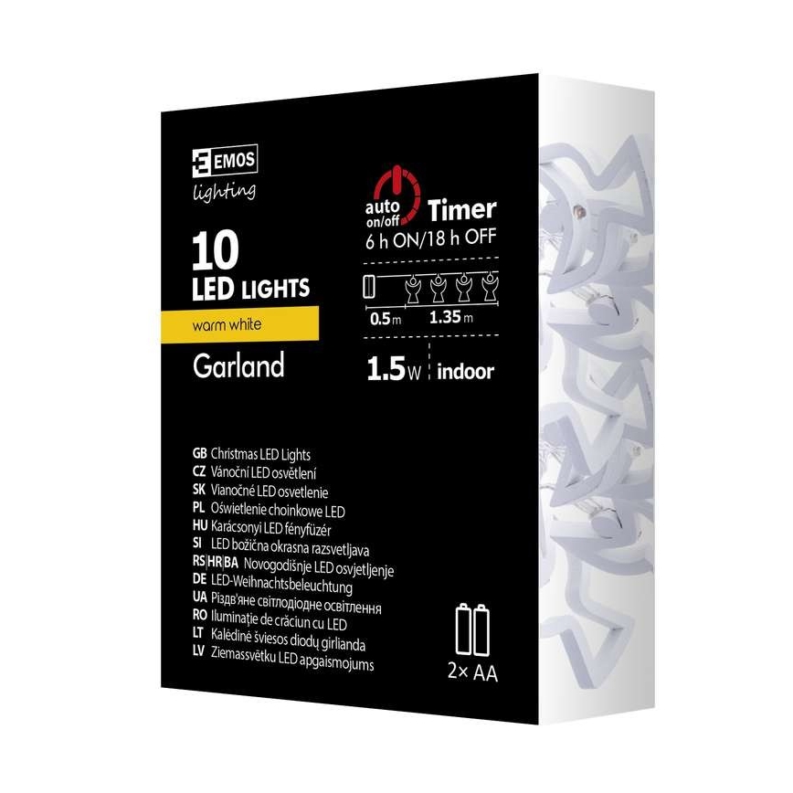 Guirlande lumineuse LED CHAIN, 10 LED / 2 piles AA, 1,85 m, blanc chaud