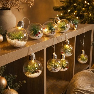 Guirlande lumineuse LED de Noël 10 LED / 3× AAA / blanc chaud 2,1 m boules