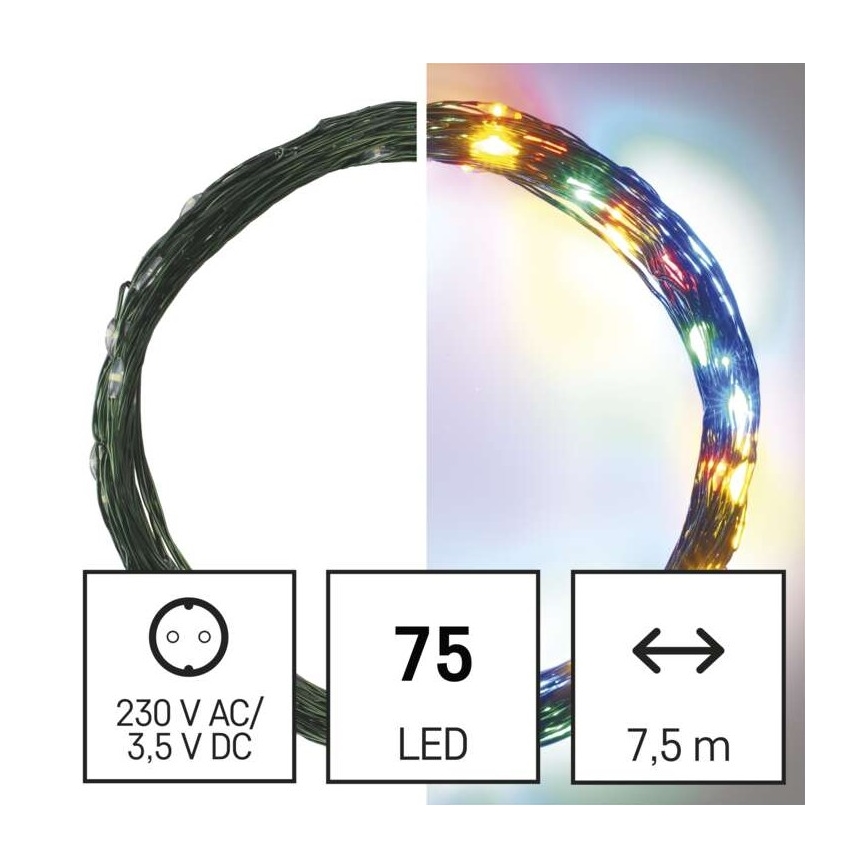 Guirlande lumineuse LED de Noël extérieure 75 LED / 12,5 m IP44 multicolore