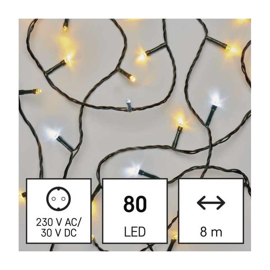 Guirlande lumineuse LED de Noël pour l'extérieur 80 LED/2 fonctions 13m IP44 blanc chaud/froid