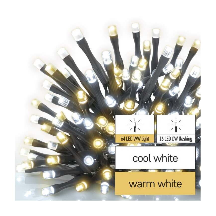 Guirlande lumineuse LED de Noël pour l'extérieur 80 LED/2 fonctions 13m IP44 blanc chaud/froid