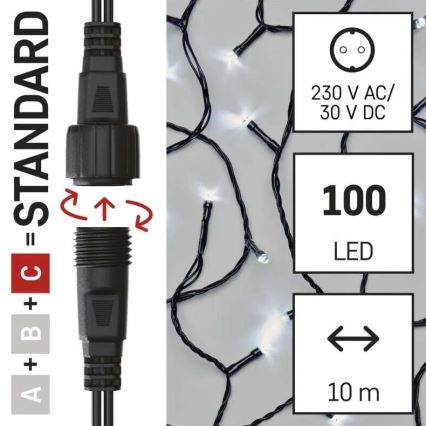 Guirlande lumineuse LED d'extérieur 100 LED / 10 m, IP44, blanc froid