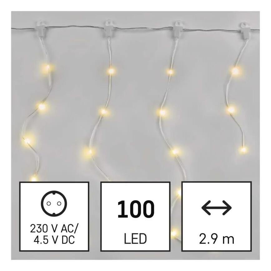 Guirlande lumineuse LED d'extérieur 100 LED/8 fonctions 7,9x0,7 m IP44 blanc chaud