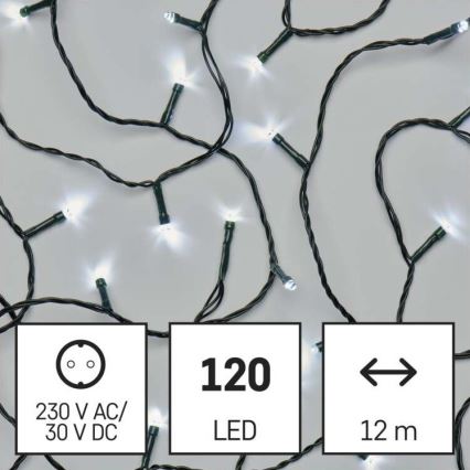 Guirlande lumineuse LED d'extérieur, 120 LEDs, 17 m, IP44, blanc froid