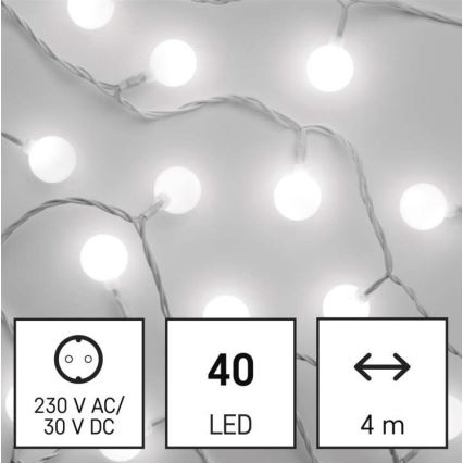Guirlande lumineuse LED d'extérieur, 40 LED, 9 m, IP44, blanc froid