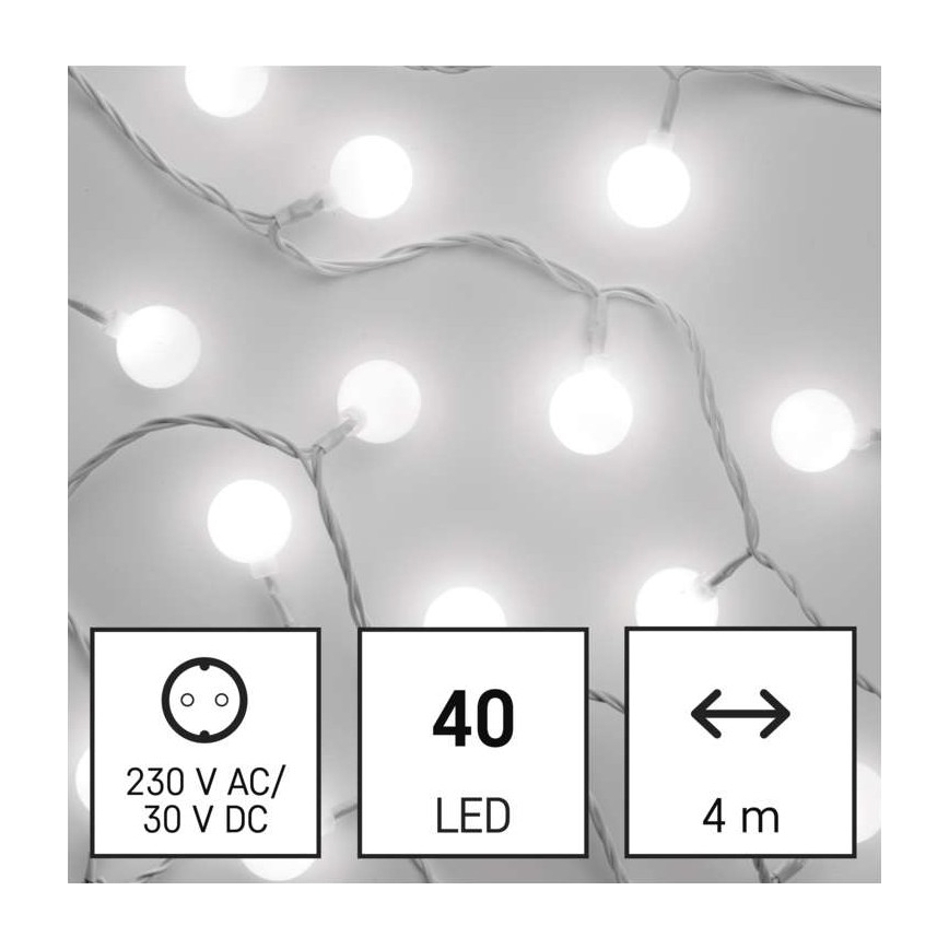 Guirlande lumineuse LED d'extérieur, 40 LED, 9 m, IP44, blanc froid