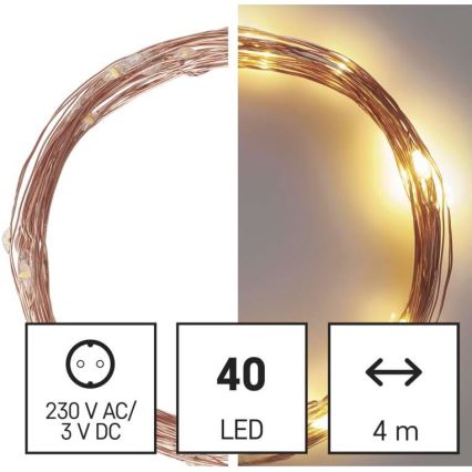 Guirlande lumineuse LED d'extérieur 40 LED — 9 m, IP44, blanc chaud
