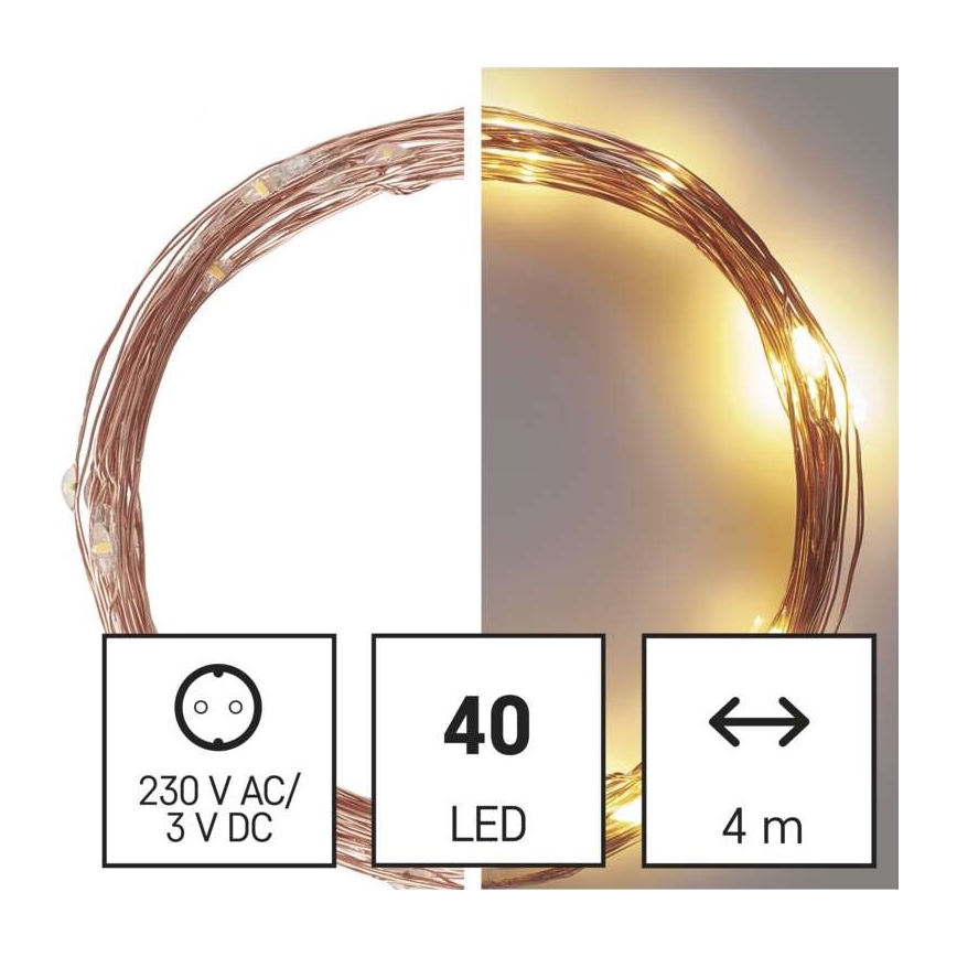 Guirlande lumineuse LED d'extérieur 40 LED — 9 m, IP44, blanc chaud
