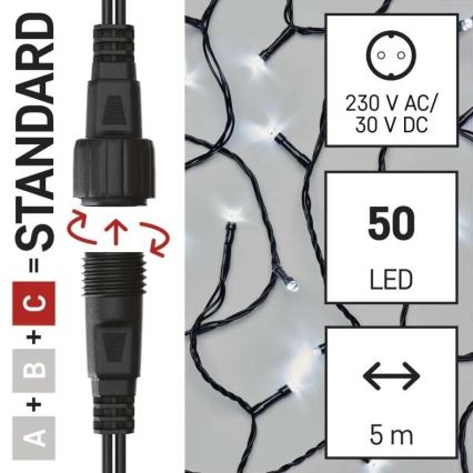 Guirlande lumineuse LED d'extérieur 50 LED / 5 m IP44 blanc froid