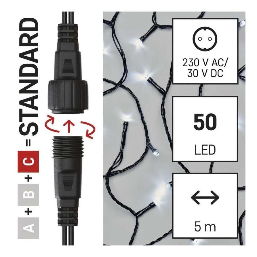 Guirlande lumineuse LED d'extérieur 50 LED / 5 m IP44 blanc froid