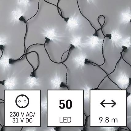 Guirlande lumineuse LED d'extérieur 50 LED, 8 fonctions, 14,8 m, IP44, blanc froid