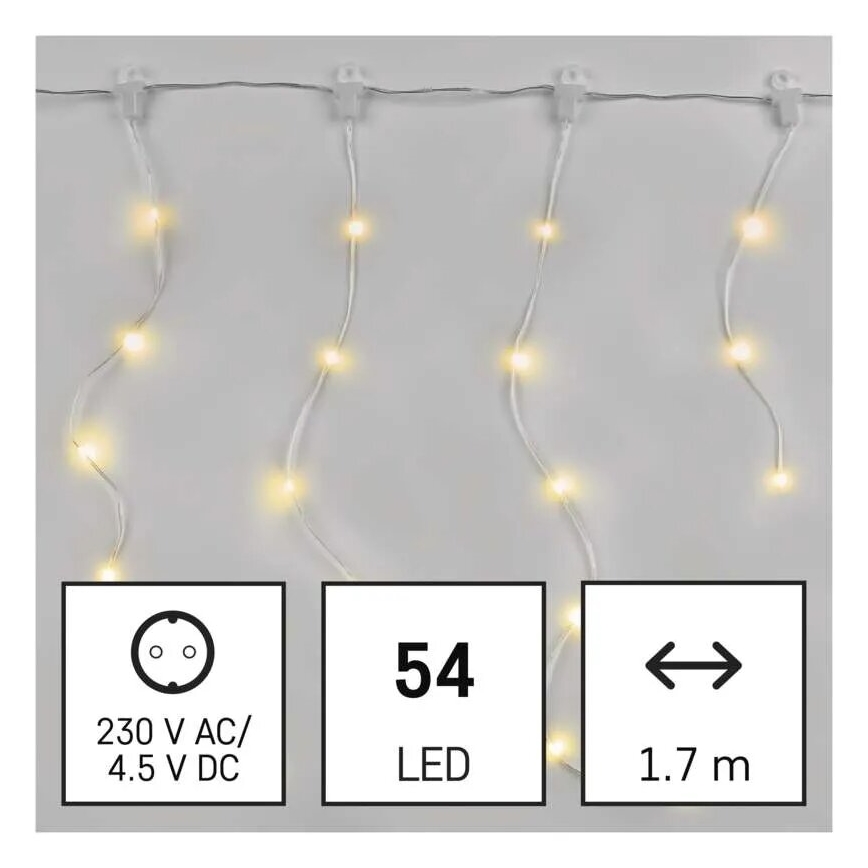 Guirlande lumineuse LED d'extérieur, 54 LED / 8 fonctions, 6,7 x 0,7 m, IP44, blanc chaud