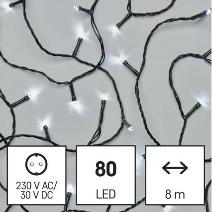 Guirlande lumineuse LED d'extérieur 80 LED / 13 m IP44, blanc froid