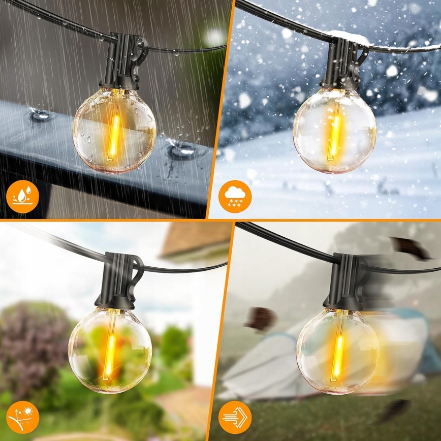 Guirlande décorative LED dimmable d'extérieur 25xE12/1W/24/230V 17,5 m IP65 noire + télécommande