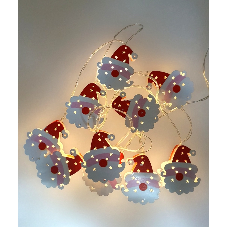 Guirlande lumineuse LED extérieure pour Noël 10xLED/2xAA 1,65 m IP44 blanc chaud Santa