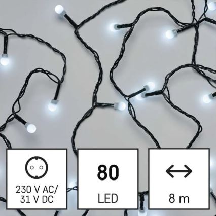 Guirlande lumineuse LED extérieure pour Noël — 80 LED, 8 fonctions, 13 m, blanc froid, IP44