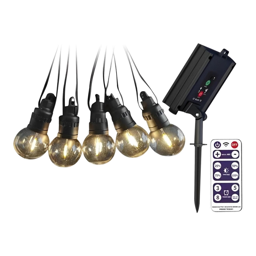 Guirlande solaire 10xLED/0,5/4,5V 12 m 3000K IP44 1200 mAh + Télécommande