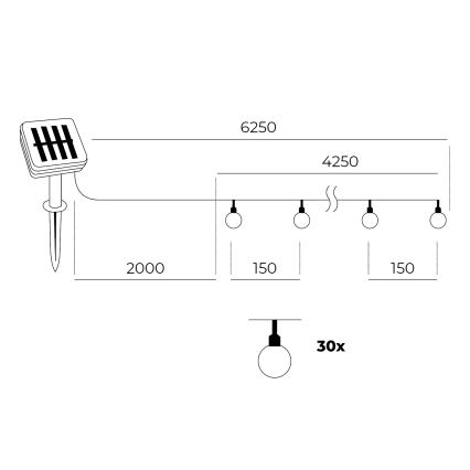 Guirlande solaire 30xLED/0,12W/1,2V 1xAA 3000K IP44 400 mAh