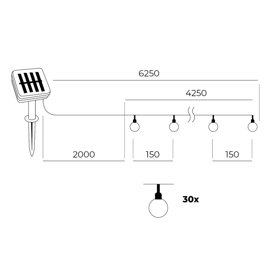 Guirlande solaire 30xLED/0,12W/1,2V 1xAA 3000K IP44 400 mAh
