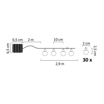 Guirlande solaire 30xLED/8 fonctions 4,9m IP44 blanc chaud