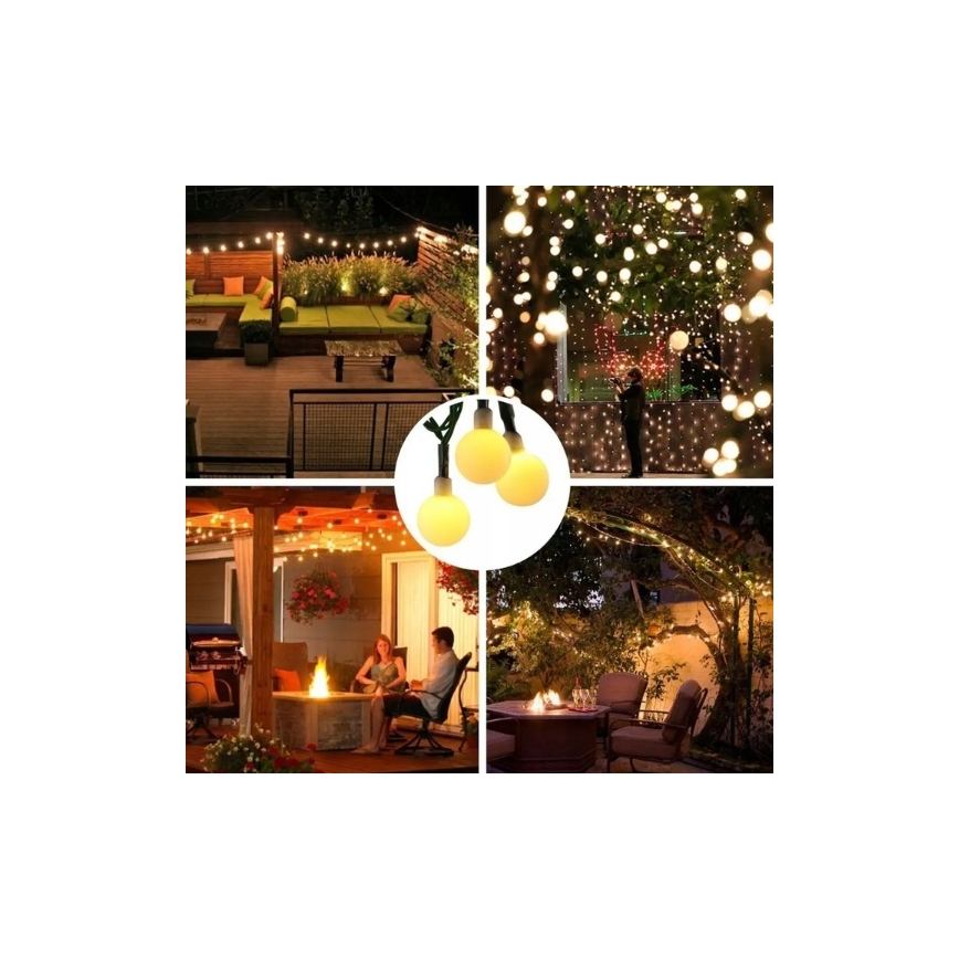 Guirlande solaire décorative 30 LED — 8 fonctions, batterie 500 mAh, 6,5 m, IP67, blanc chaud