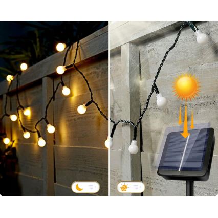 Guirlande solaire décorative 50 LED / 8 fonctions, 500 mAh, 9,5 m, IP67, blanc chaud