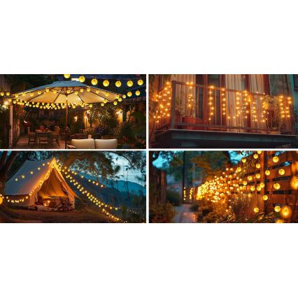 Guirlande solaire décorative LED 50 LED/8 fonctions 500 mAh 9,5 m IP67 blanc chaud