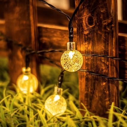 Guirlande solaire décorative LED 50 LED/8 fonctions 500 mAh 9,5 m IP67 blanc chaud