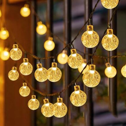 Guirlande solaire décorative LED 50 LED/8 fonctions 500 mAh 9,5 m IP67 blanc chaud