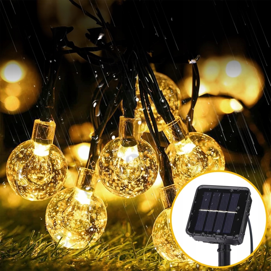Guirlande solaire décorative LED 50 LED/8 fonctions 500 mAh 9,5 m IP67 blanc chaud