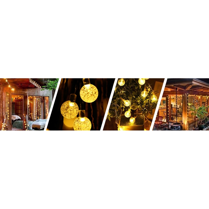 Guirlande solaire décorative LED 50 LED/8 fonctions 500 mAh 9,5 m IP67 blanc chaud