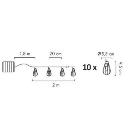 Guirlande solaire d'extérieur 10xLED/1,2V 300 mAh 3,8 m IP44