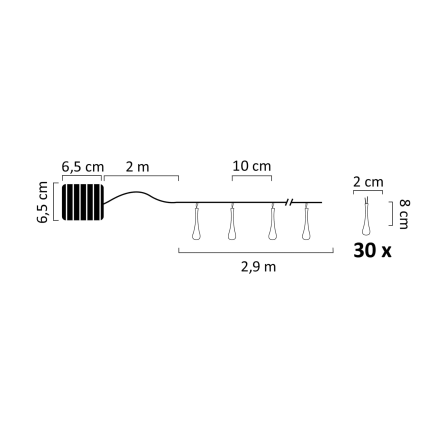 Guirlande solaire ICE 30xLED/1,2V 300 mAh IP44